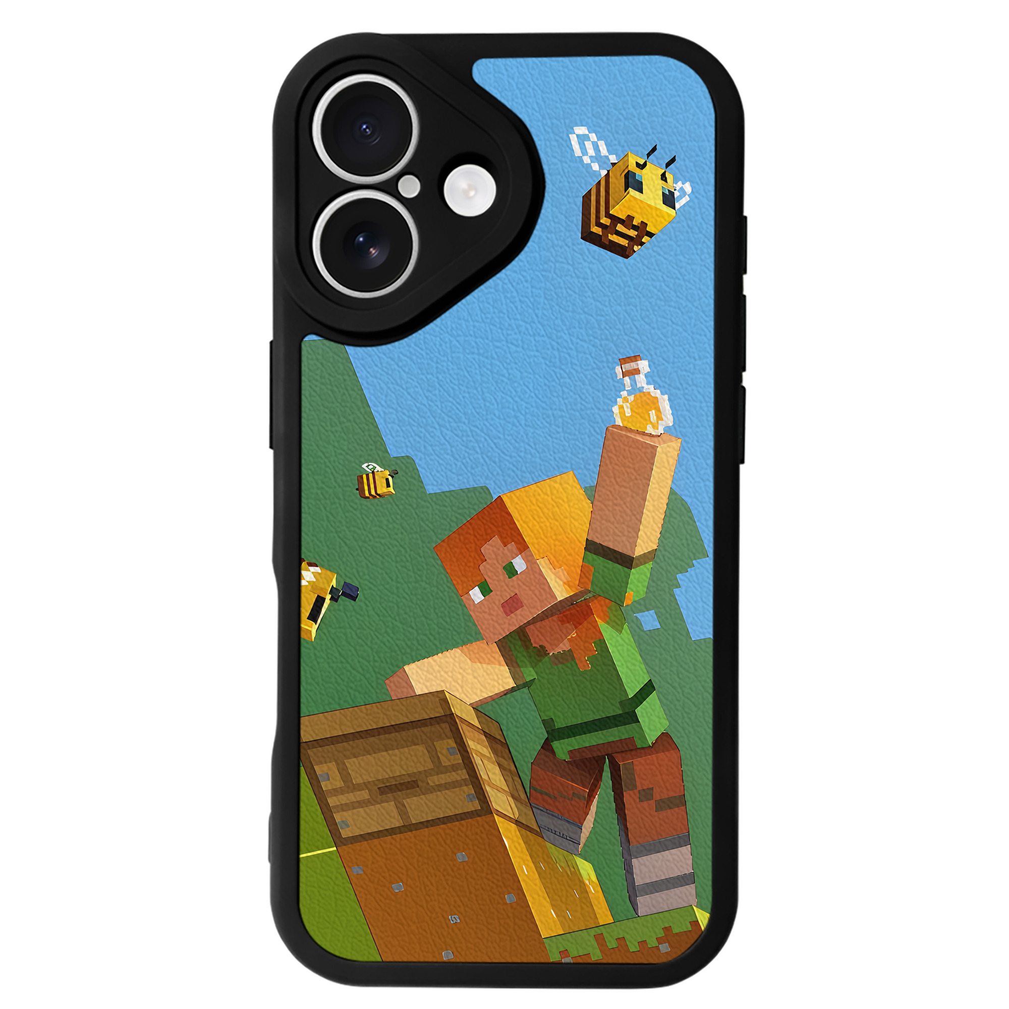 （画像用） マインクラフト ブロックの世界 Minecraft MC Block world 【iPhone 16シリーズ対応】シリコンスマホケース（レザー調） 材質：シリコン